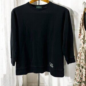 Vintage Ralph Lauren Men's Thrashed Sun Faded Black Crewneck Logo Sweatshirt‎ M